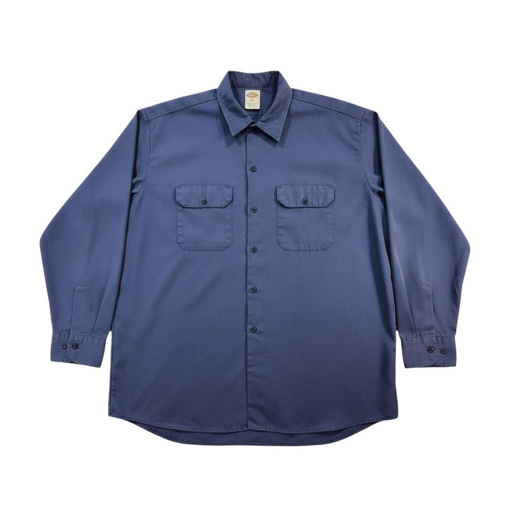 Dickies Work Shirt Mens XL Navy Long Sleeve Button Up Uniform Shirt